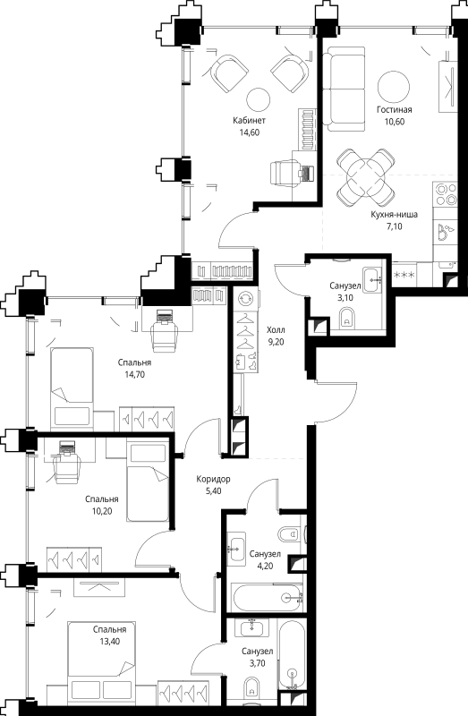5 ккв (Евро) 96,7 м²