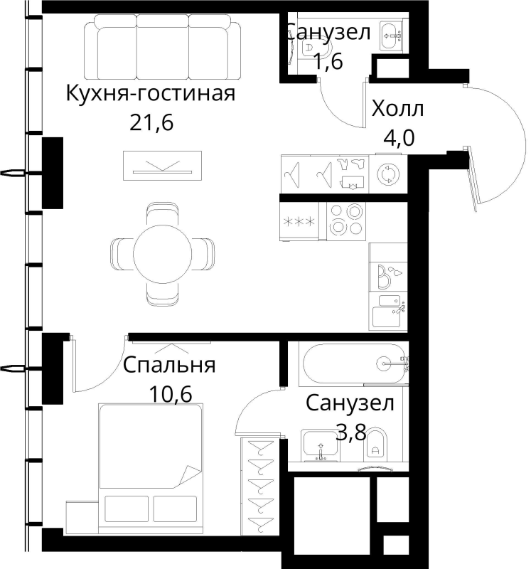 2 ккв (Евро) 41,6 м²