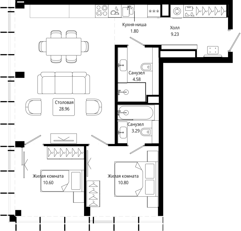 3 ккв (Евро) 68,6 м²