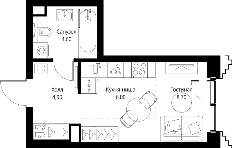 Студия 24,5 м²