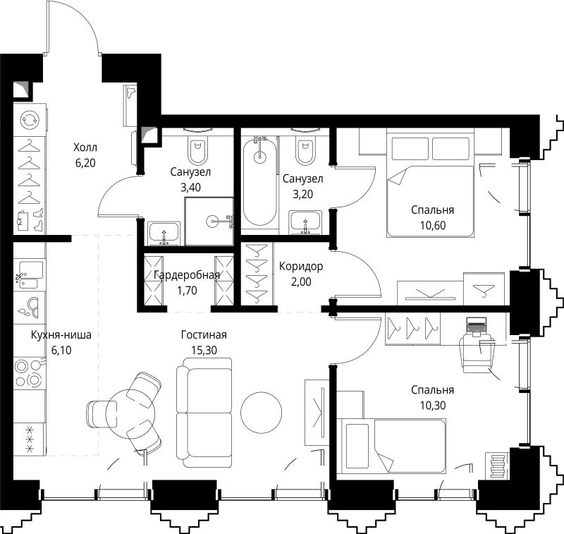 3 ккв (Евро) 59,2 м²
