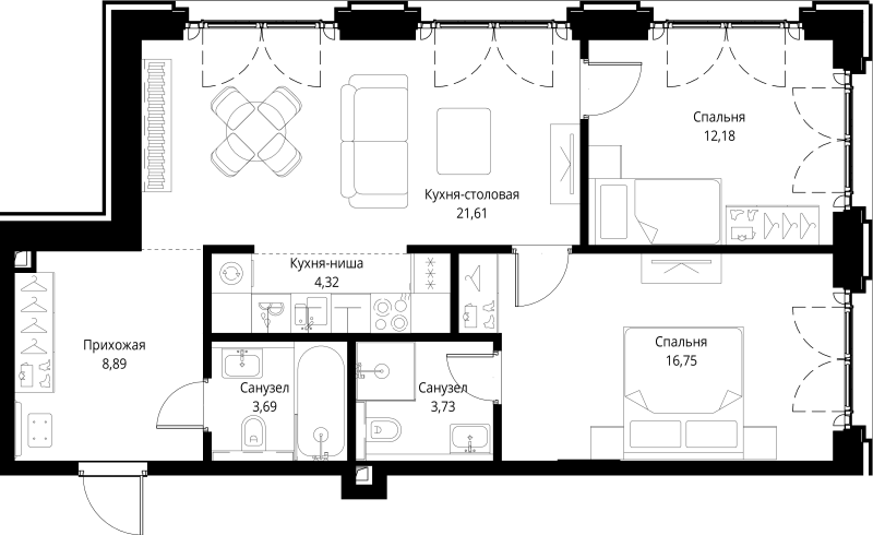 3 ккв (Евро) 71,2 м²