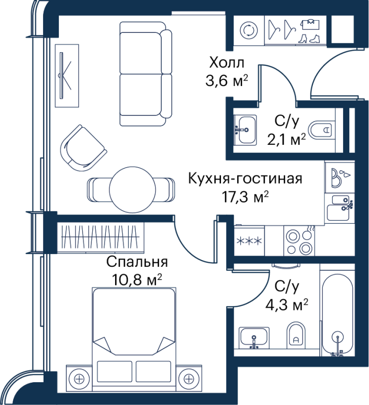2 ккв (Евро) 38,1 м²