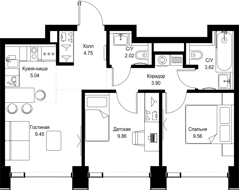 2 ккв 48,2 м²