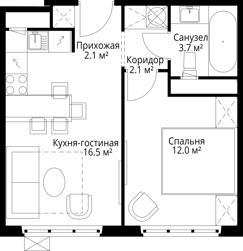 2 ккв (Евро) 36,4 м²