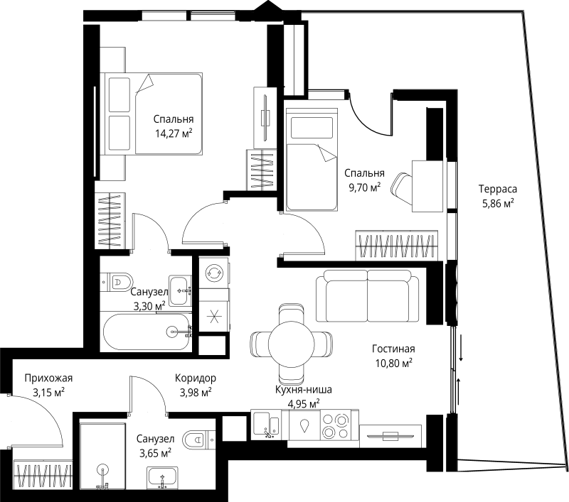 3 ккв (Евро) 59,7 м²