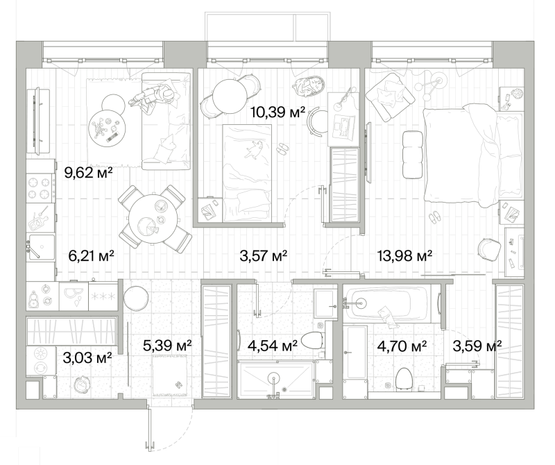 3 ккв (Евро) 65 м²