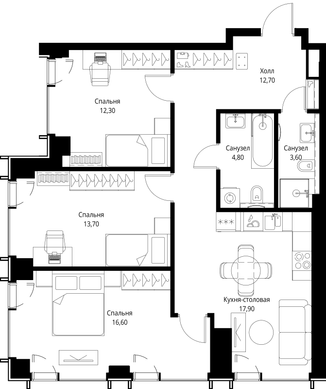 4 ккв (Евро) 81,6 м²