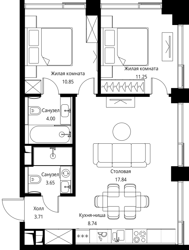 3 ккв (Евро) 60 м²