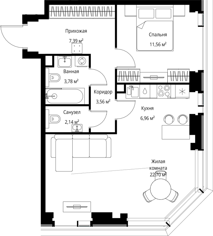 2 ккв (Евро) 58,1 м²