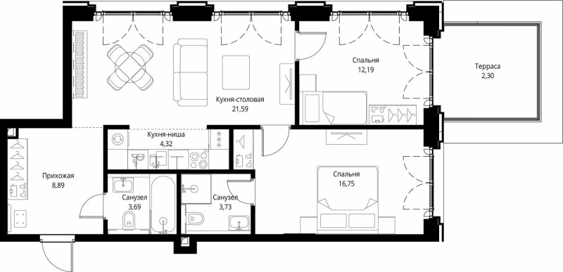 3 ккв (Евро) 73,5 м²