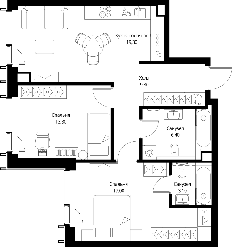 3 ккв (Евро) 70,3 м²