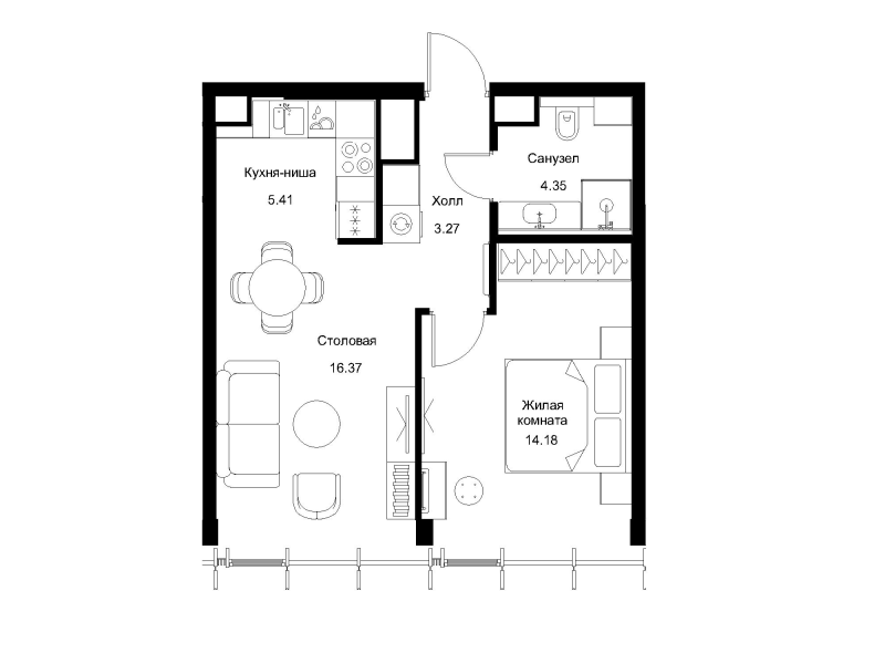 2 ккв (Евро) 44 м²