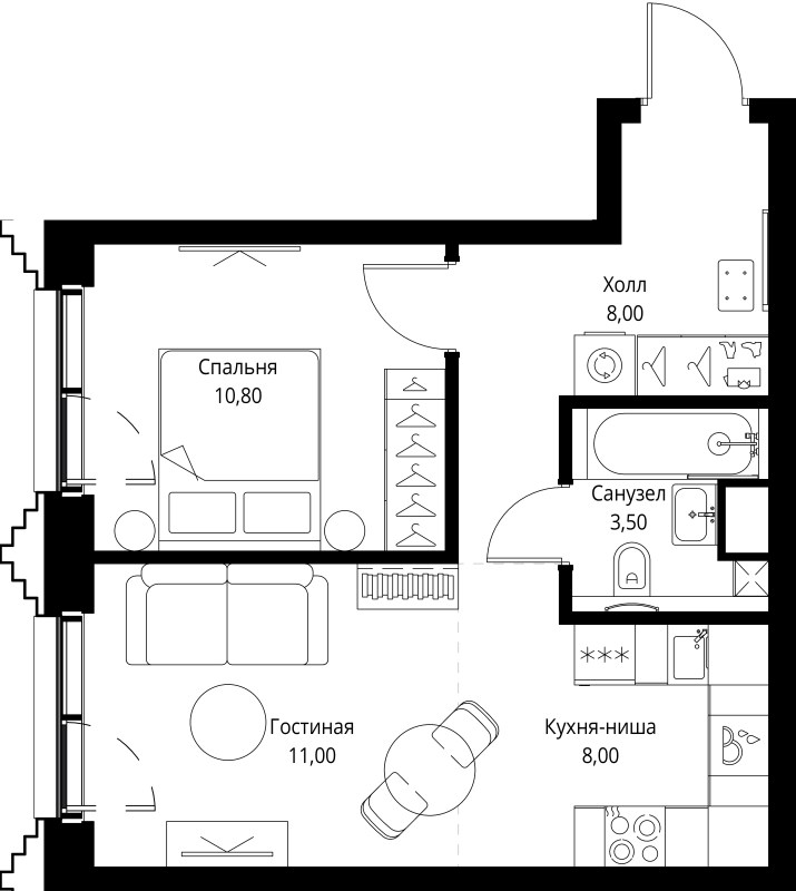 2 ккв (Евро) 41,9 м²