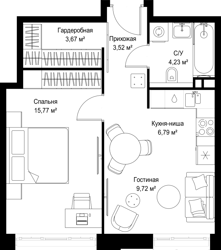 2 ккв (Евро) 43,7 м²
