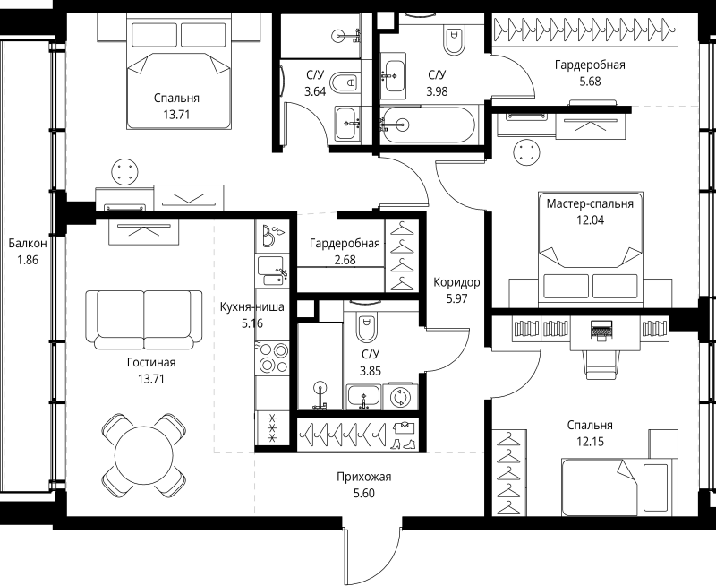 4 ккв (Евро) 90 м²