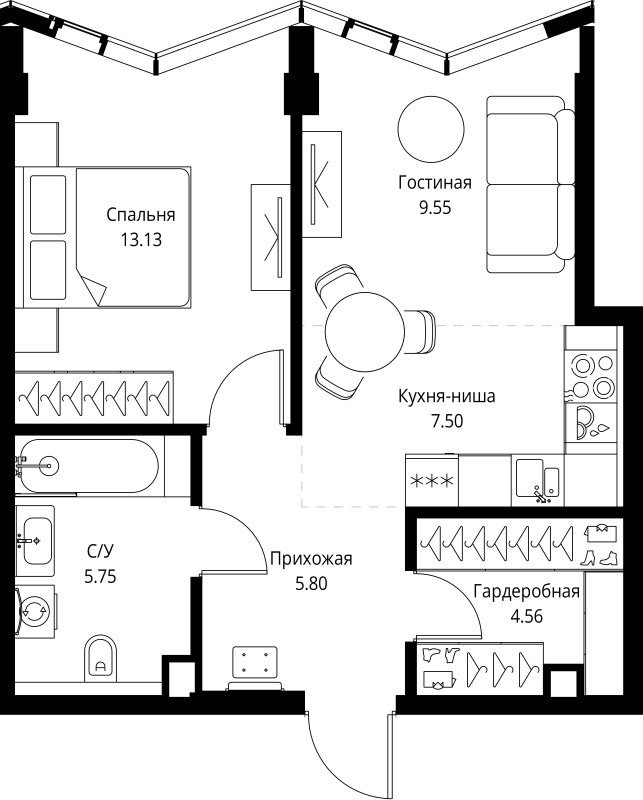 2 ккв (Евро) 46,3 м²
