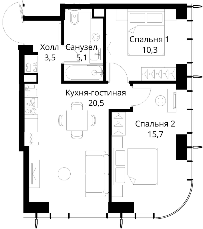 3 ккв (Евро) 55,1 м²