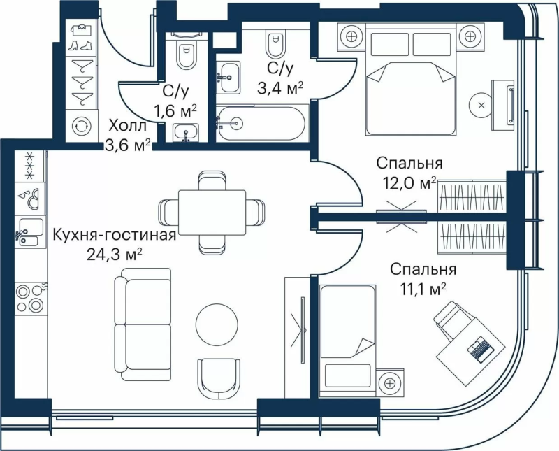3 ккв (Евро) 54,2 м²