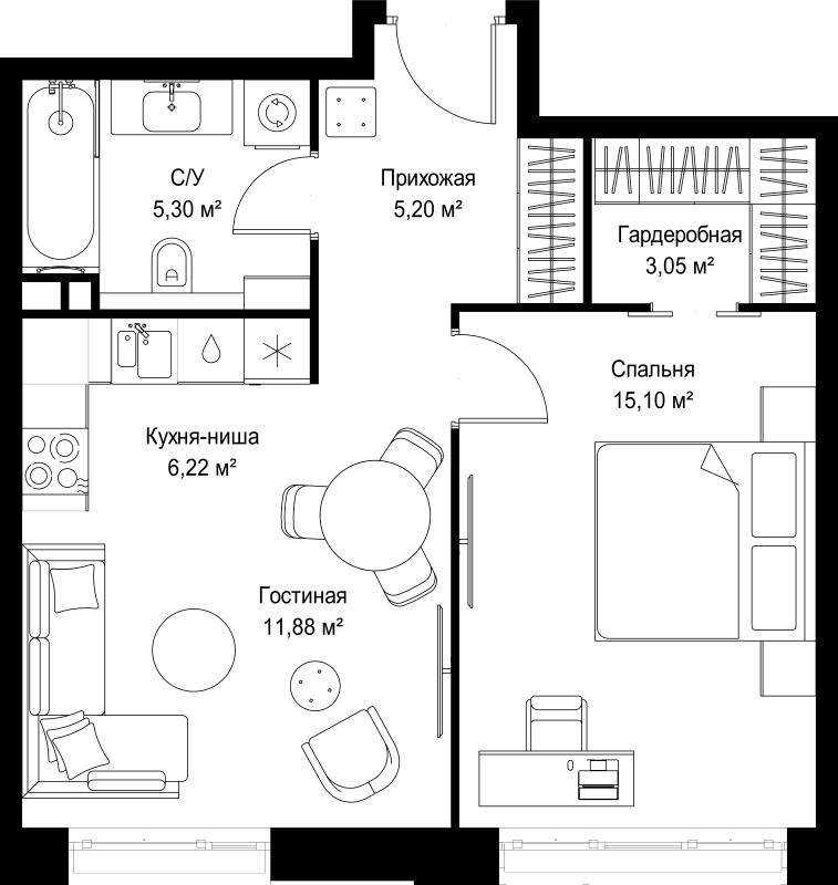2 ккв (Евро) 46,8 м²