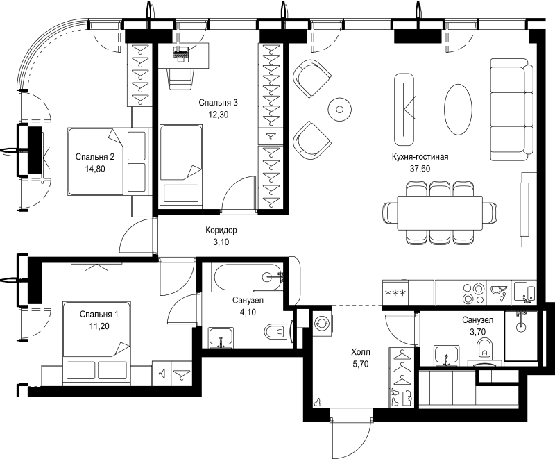 4 ккв (Евро) 92,5 м²