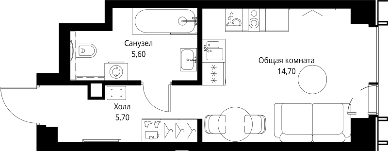 Студия 26 м²