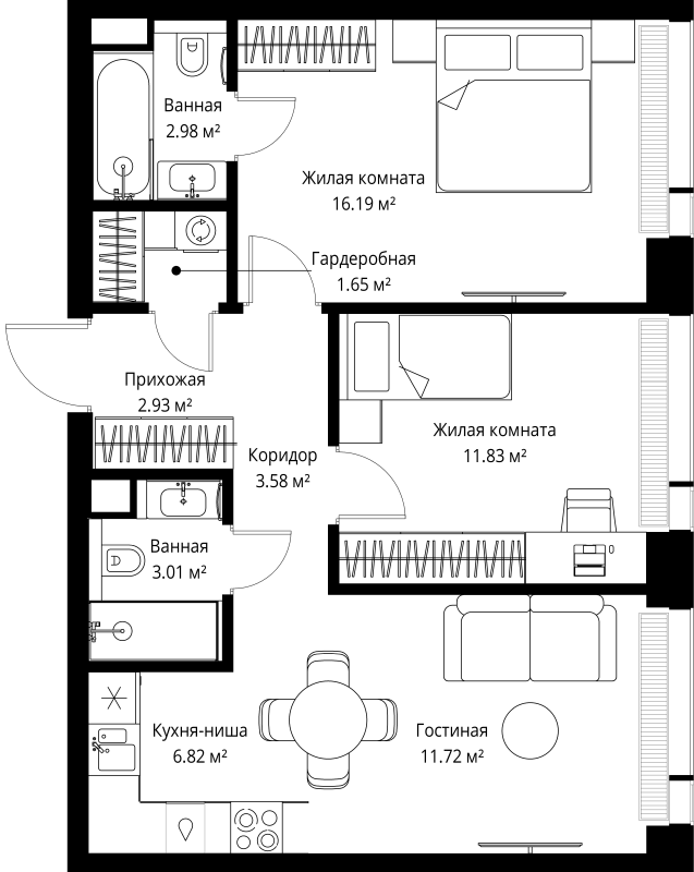 3 ккв (Евро) 60,7 м²