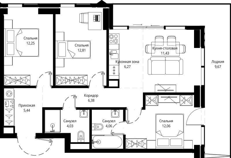 4 ккв (Евро) 84,7 м²