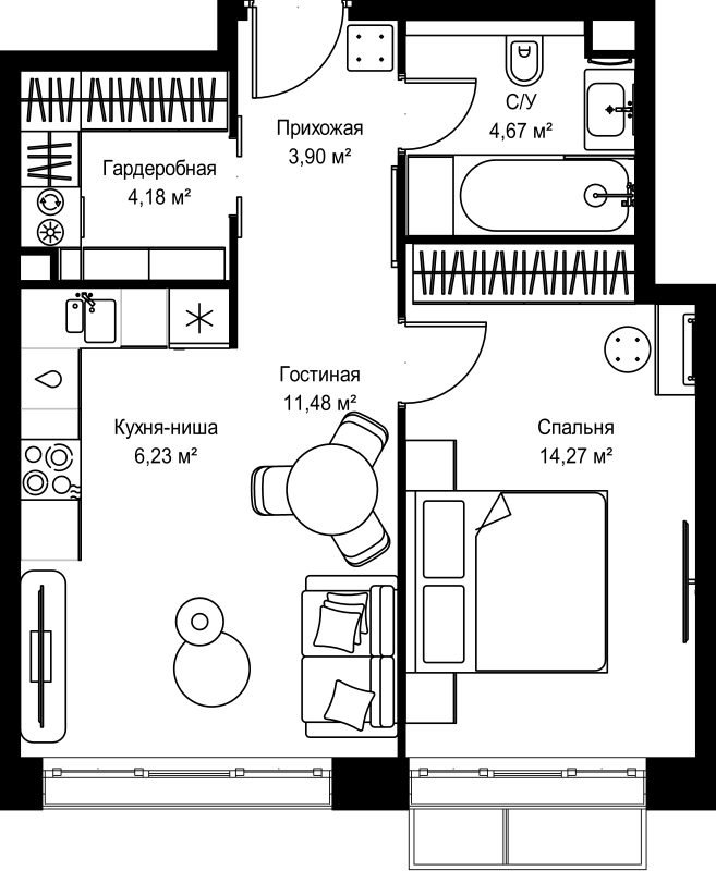 2 ккв (Евро) 44,7 м²