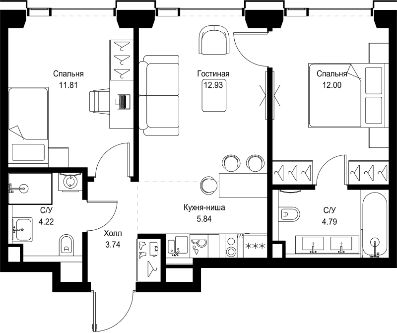 3 ккв (Евро) 55,3 м²
