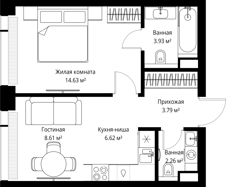 2 ккв (Евро) 39,8 м²