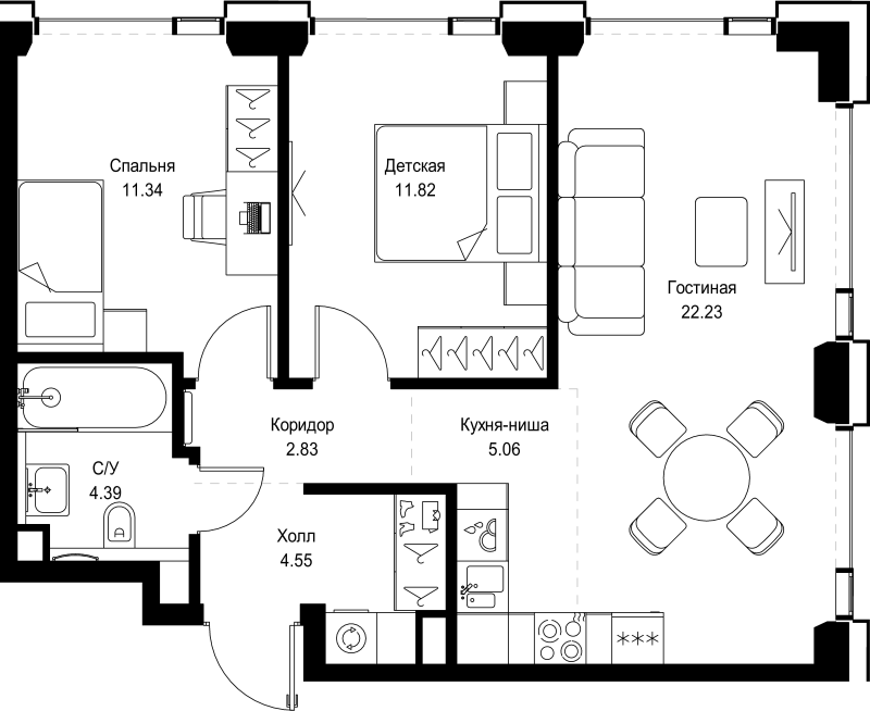 3 ккв (Евро) 62,2 м²