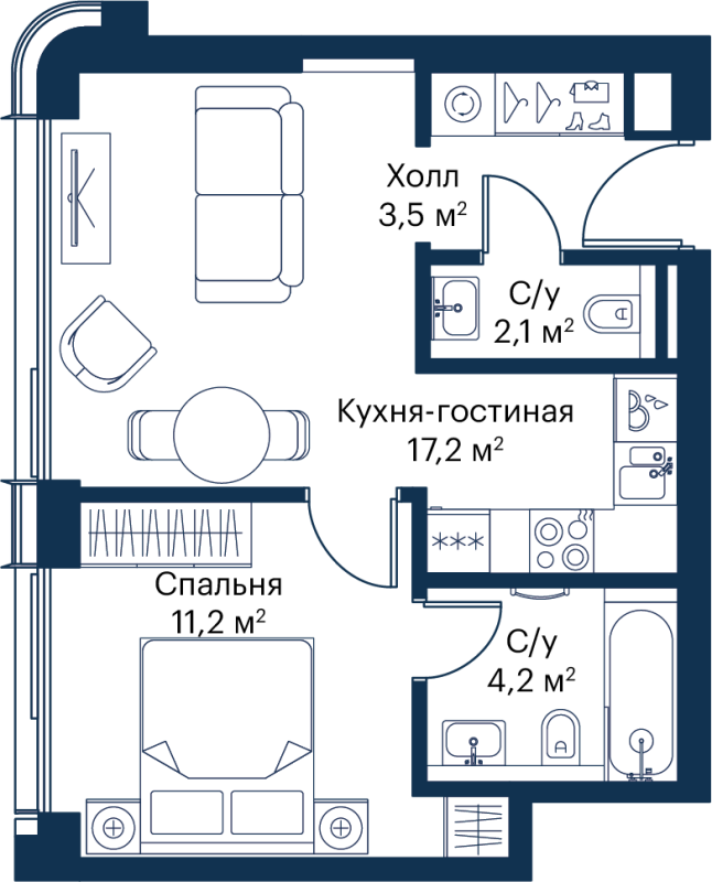 2 ккв (Евро) 38,2 м²