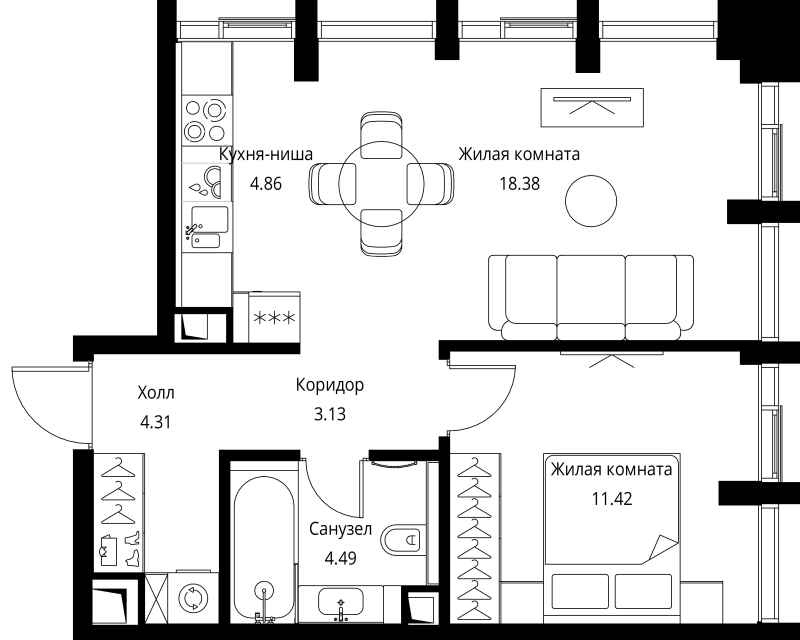2 ккв (Евро) 46,6 м²