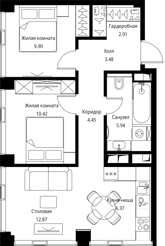 3 ккв (Евро) 56,3 м²