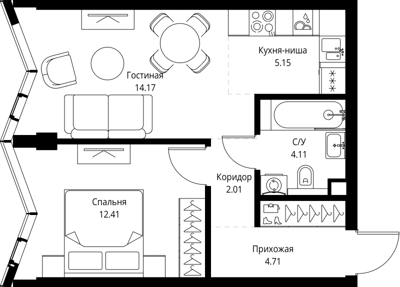 2 ккв (Евро) 42,6 м²