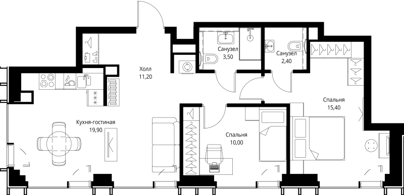 3 ккв (Евро) 63,7 м²