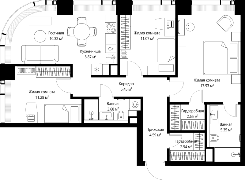 4 ккв (Евро) 84,1 м²