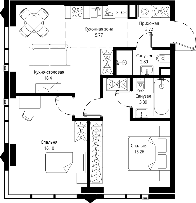 3 ккв (Евро) 63,1 м²