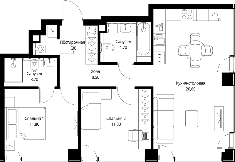 3 ккв (Евро) 67,9 м²