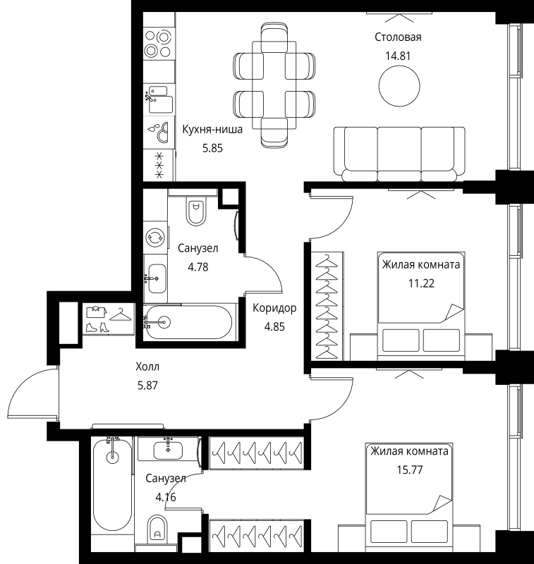 3 ккв (Евро) 67,3 м²