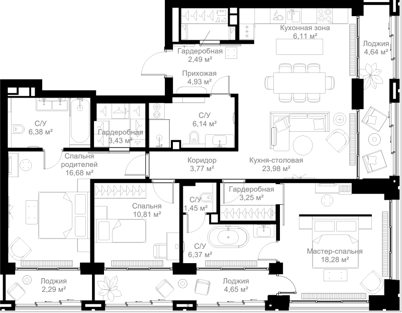 4 ккв (Евро) 125,7 м²