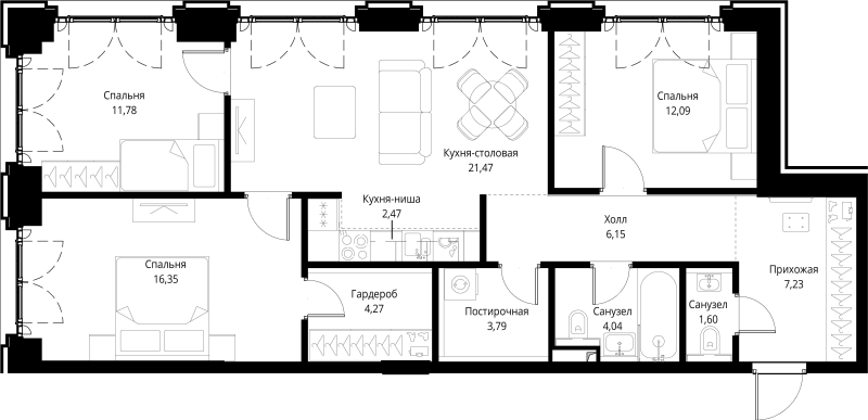 4 ккв (Евро) 91,2 м²