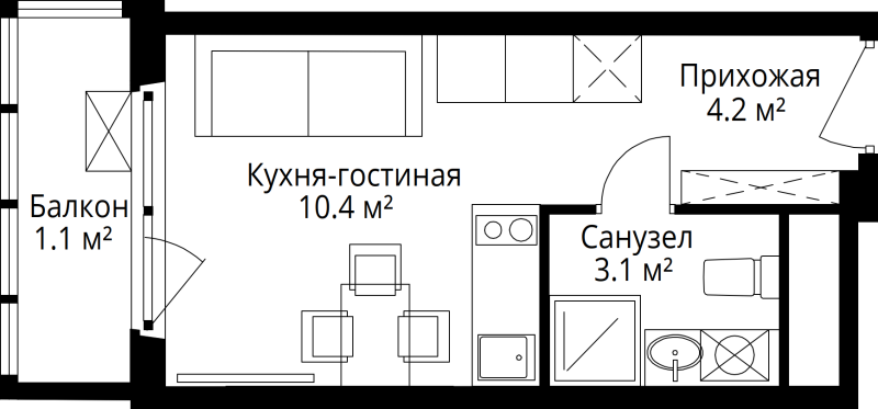 Студия 18,8 м²