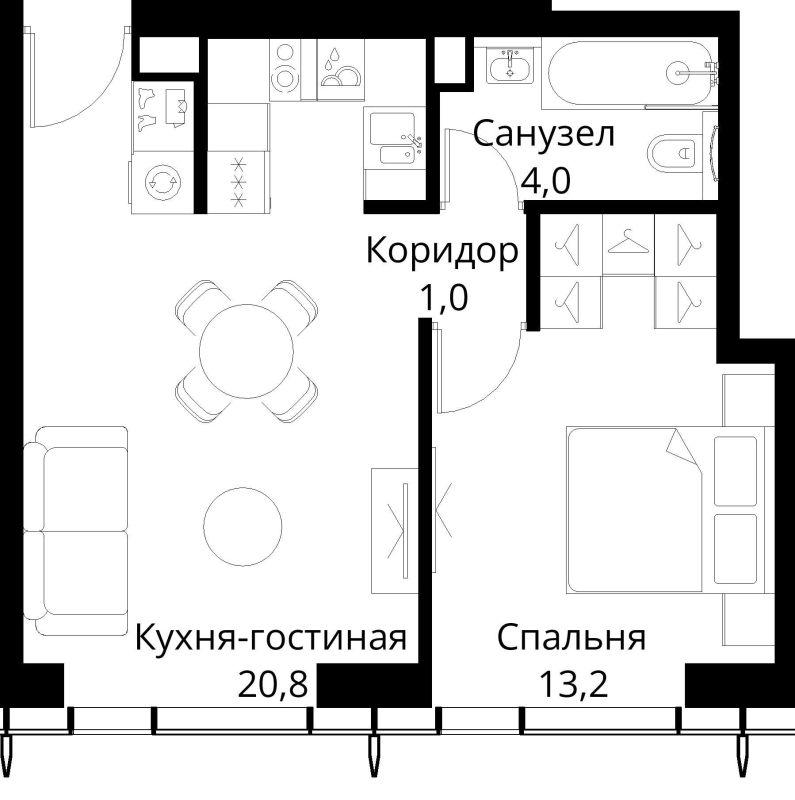 2 ккв (Евро) 41,5 м²
