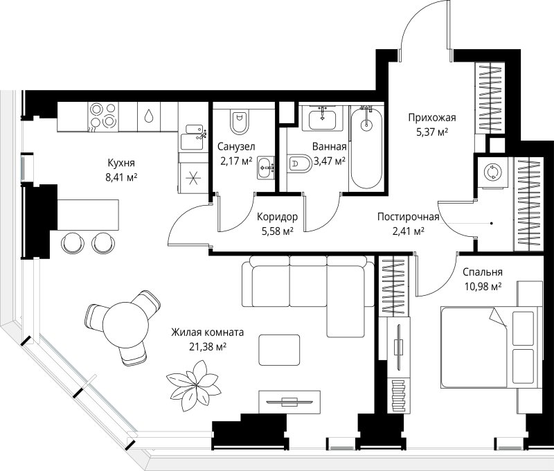 2 ккв (Евро) 59,8 м²