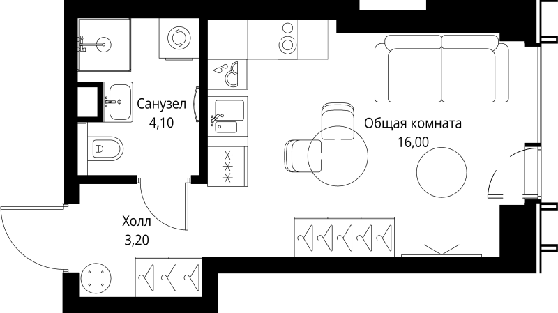Студия 23,3 м²