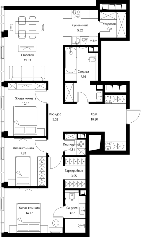 4 ккв (Евро) 93,9 м²