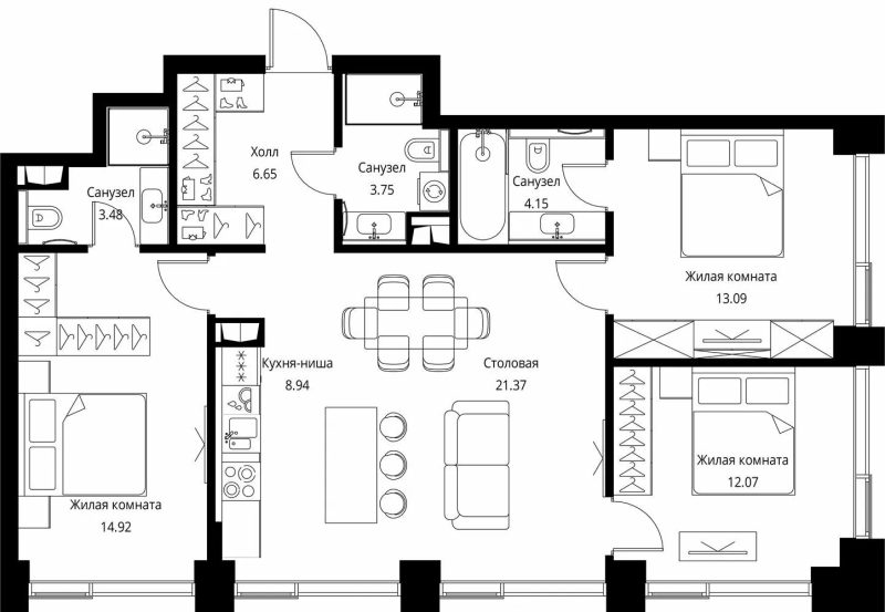 4 ккв (Евро) 88,4 м²