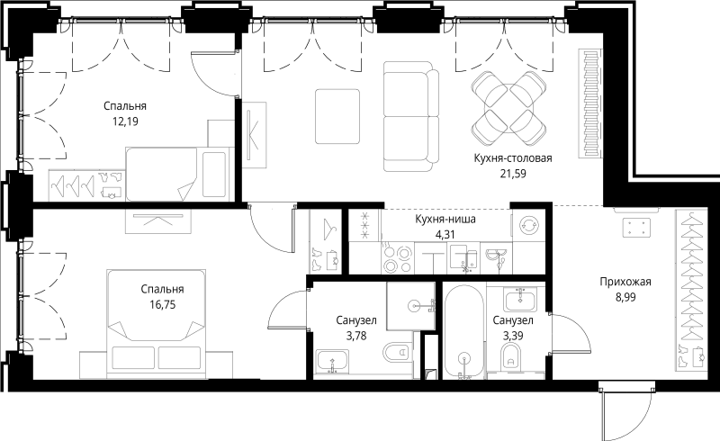 4 ккв (Евро) 71 м²